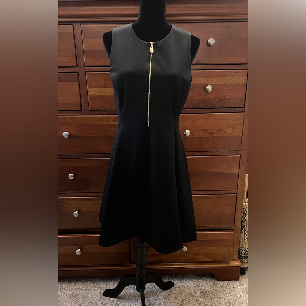 Donna Karan Black front zipper Sleeveless Mini/high low Dress